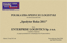 'Forwarder of The Year 2011' for Enterprise Logistics Sp. z o.o.